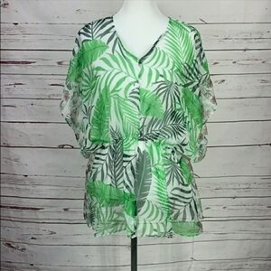 West Loop Palm Tree Leaf Swim Cover Up Romper OSFM